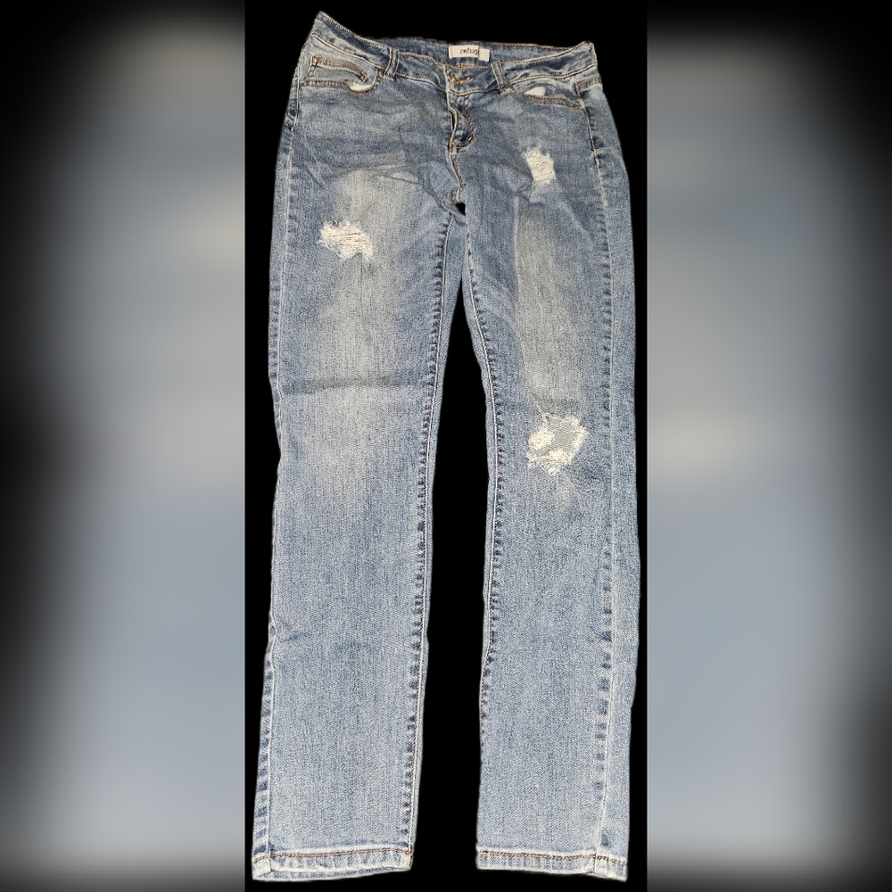Refuge Light Blue Distressed Straight Leg Jeans